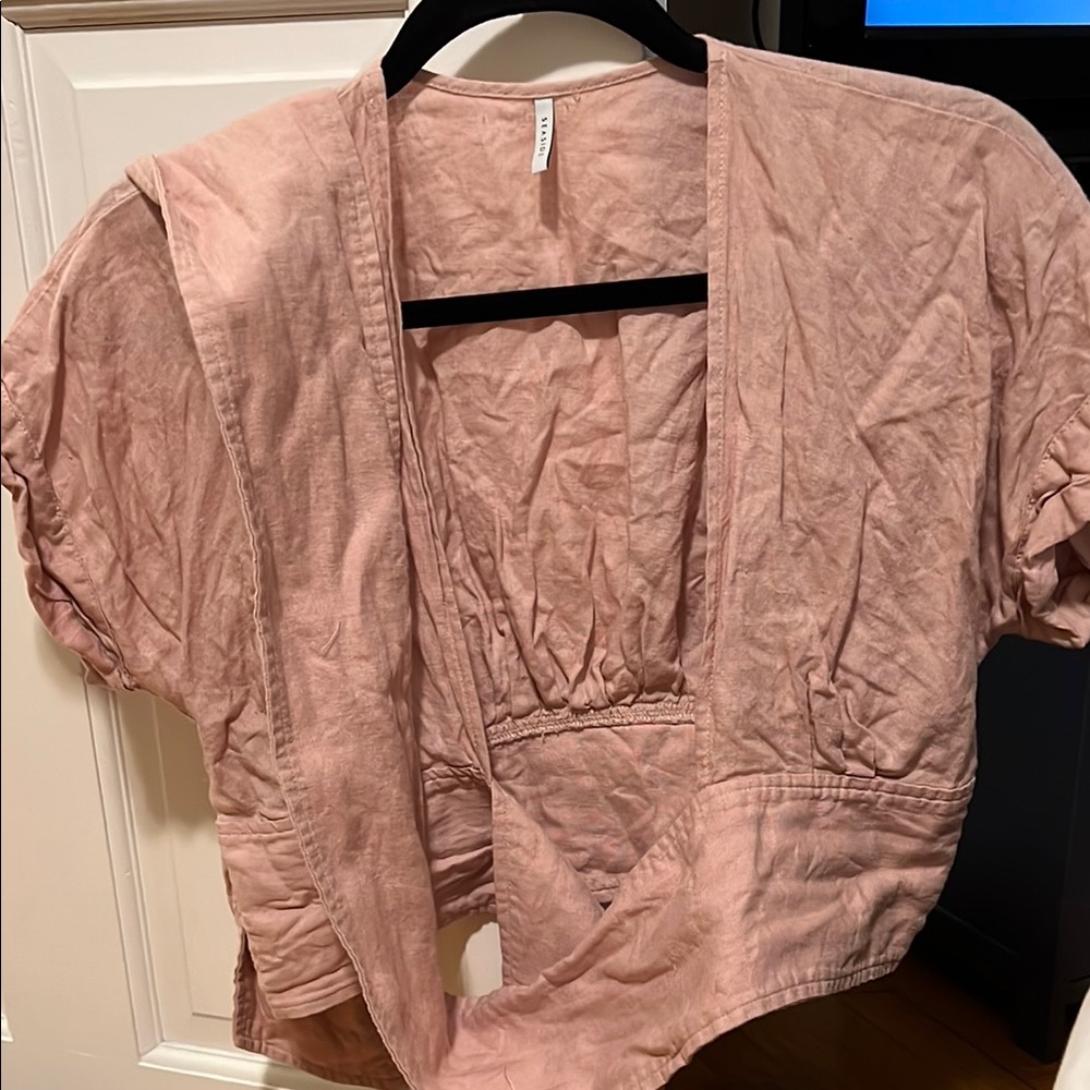 Blush Pink Linen Wrap Top Seaside Tones